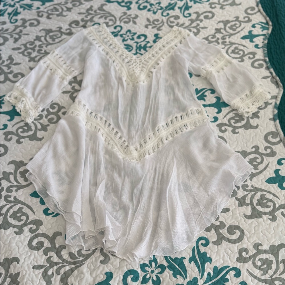 Elegant White Lace Trim Swim Coverup